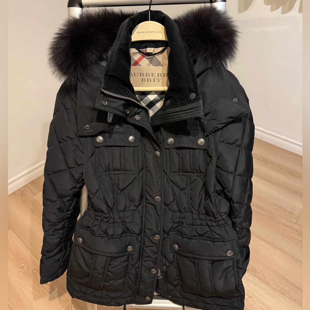 Womens Burberry Brit black fur coat size M